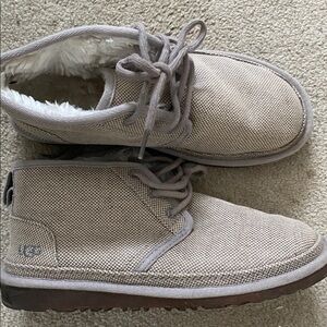 UGG NEUMEL NATURAL GREY CANVAS ANKLE CHUKKA LACE UP WOMEN'S BOOTS